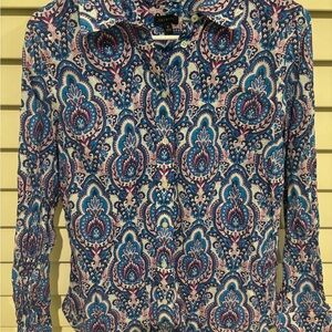 Talbots Blue and Pink Paisley Button-Down Shirt (Medium)